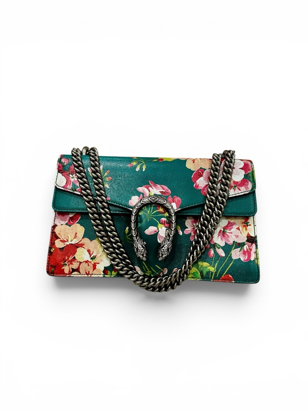 ✨💎NWOT💎✨ GUCCI Calfskin Green Floral Chain Dionysus Bag!